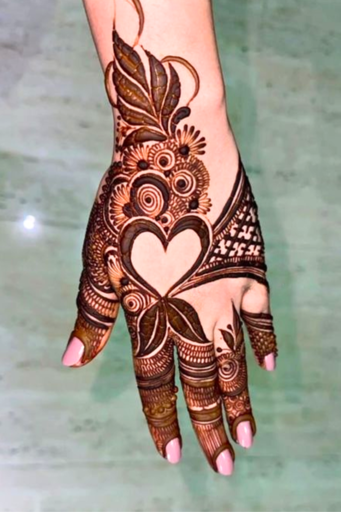 floral heart mehndi design