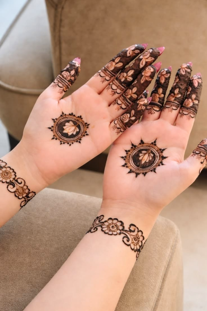 floral tikki mehndi design 
