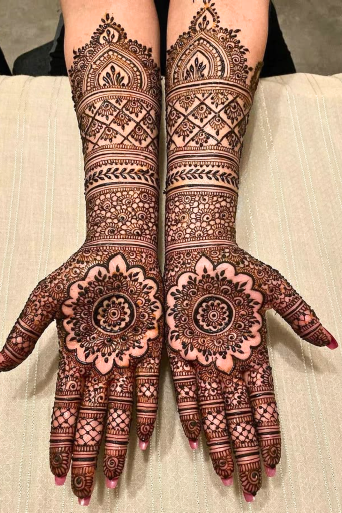 front hand bridal mehndi design 