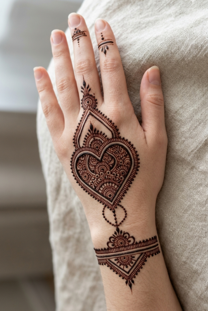 geometric heart mehndi design 
