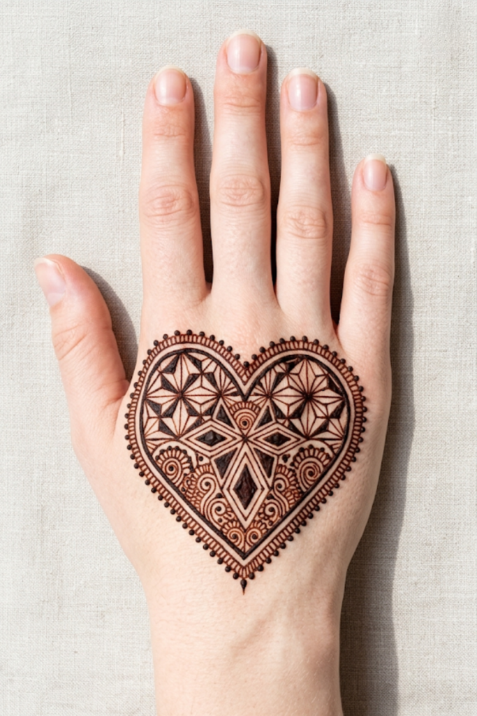 geometric heart mehndi design
